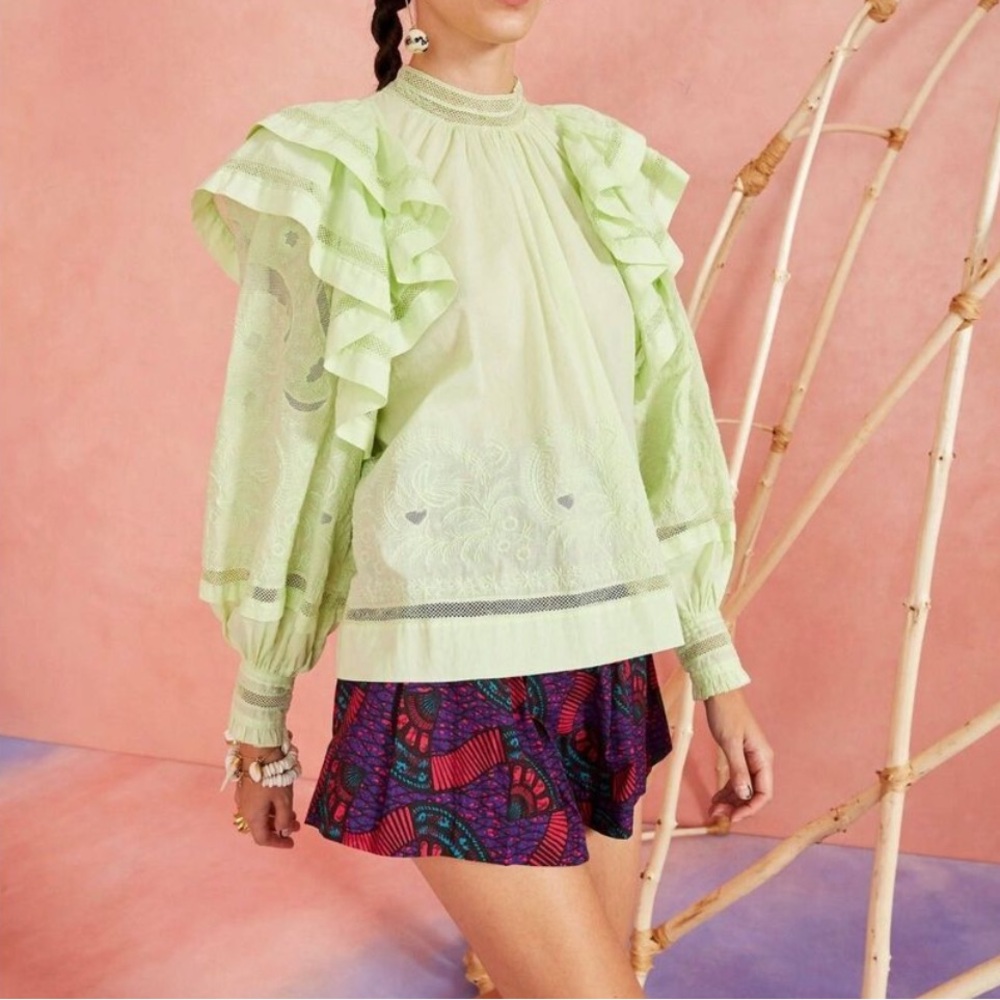 Ulla Johnson Annetta Ruffle Blouse in Pistachio in Size 4 EUC - Picture 4 of 15